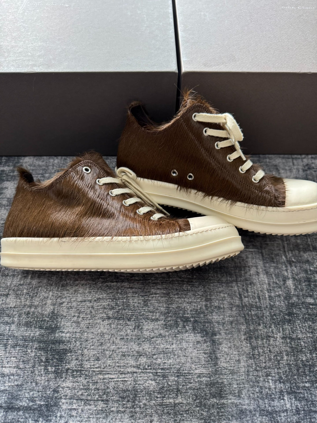 Rick Owens mainline brown horsehair low-top large Converse sneakers