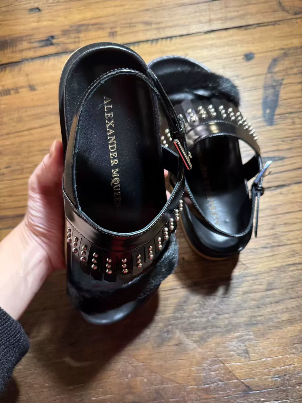 Alexander McQueen FW16 Black Fringe Lambskin Platform Sandals
