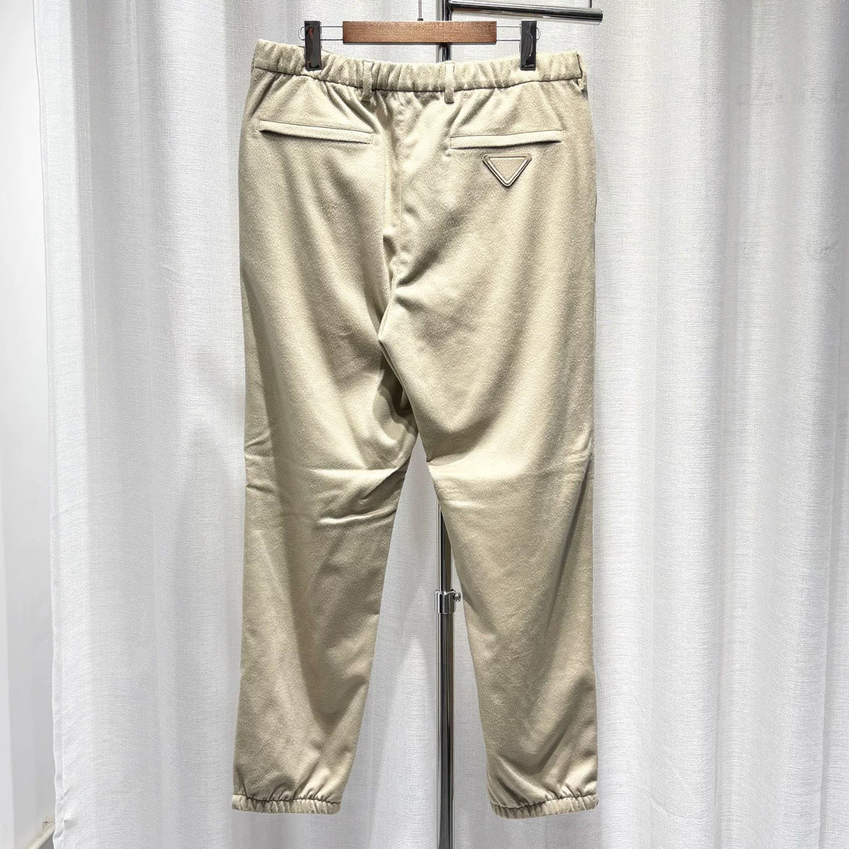 Prada Khaki Triangle Logo Zip-Leg Goat Cashmere Pants