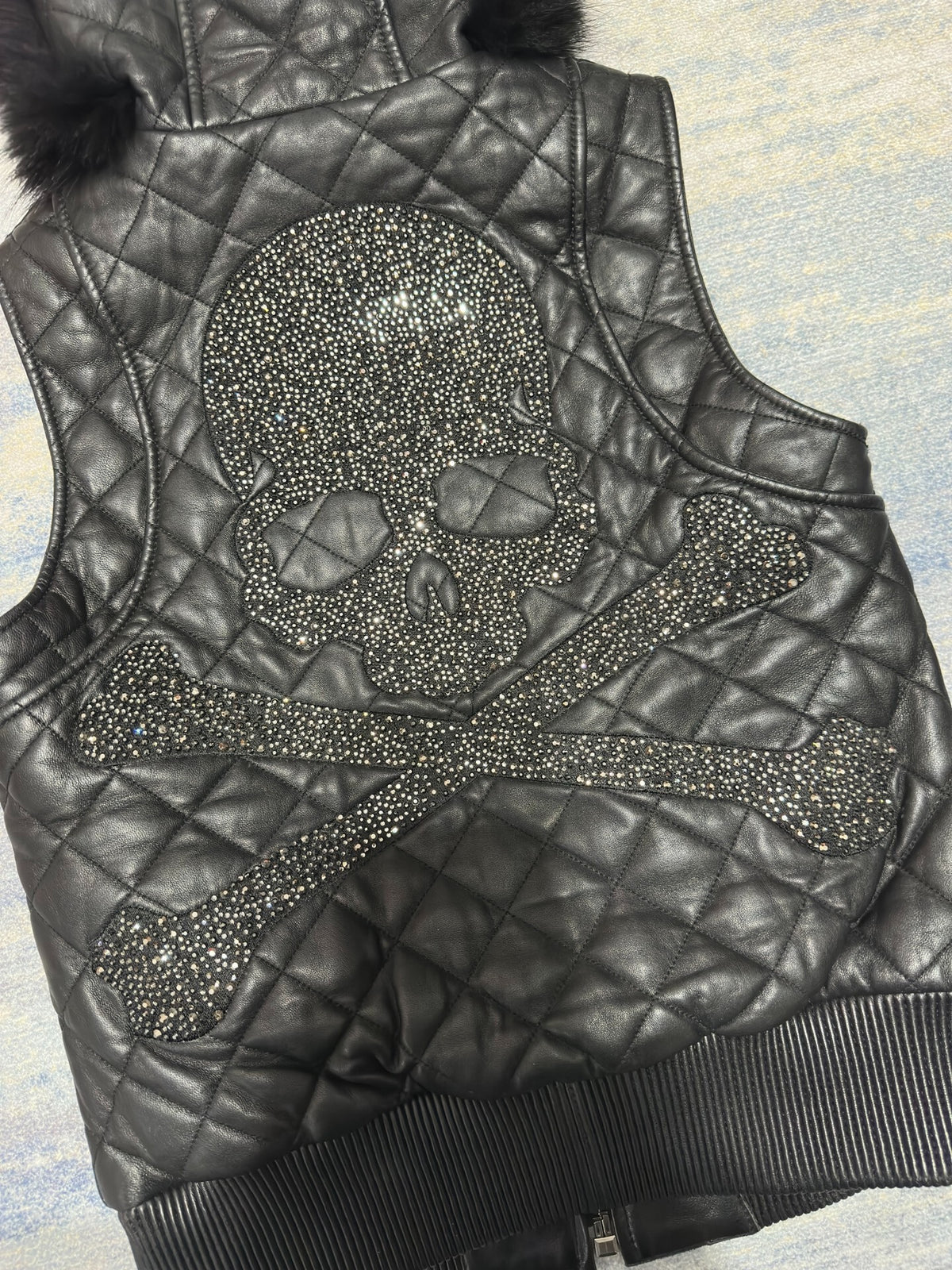 Philipp Plein 2014FW Black Crystal Skull Fur Lamb Leather Vest