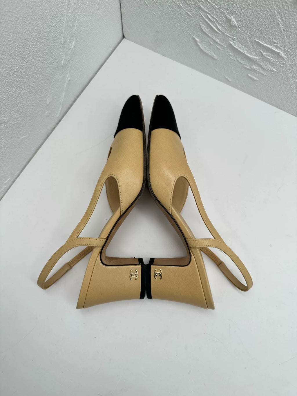 Chanel Beige Back-Tie Chunky Heels