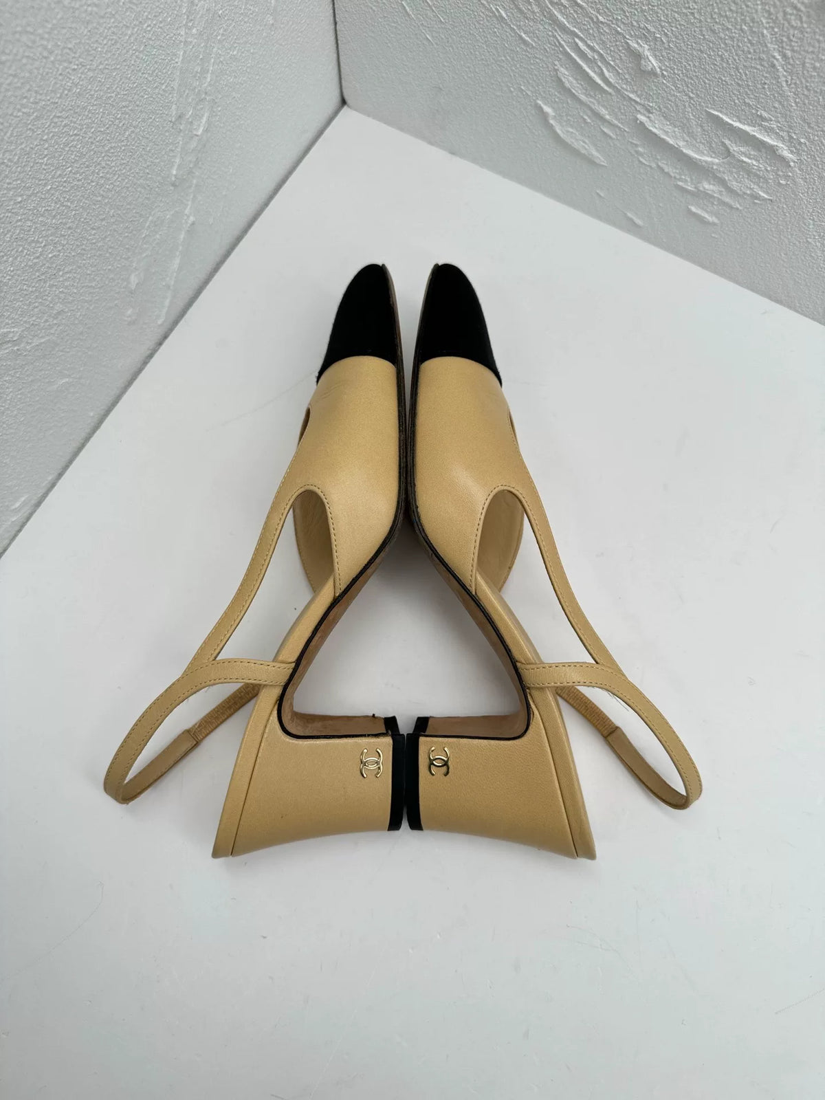 Chanel Beige Back-Tie Chunky Heels