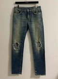 Saint Laurent 16FW D02 Blue Brushed Mud-Wash Distressed Jeans