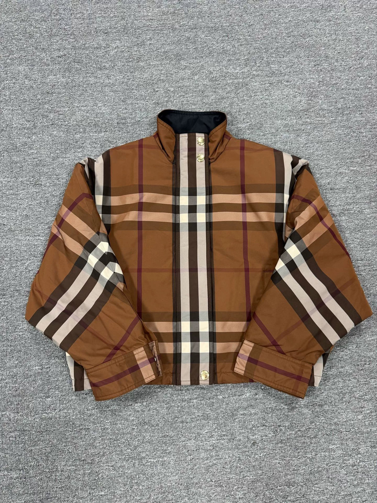 Burberry FW22 Plaid Stand-Collar Zip-Up Jacket