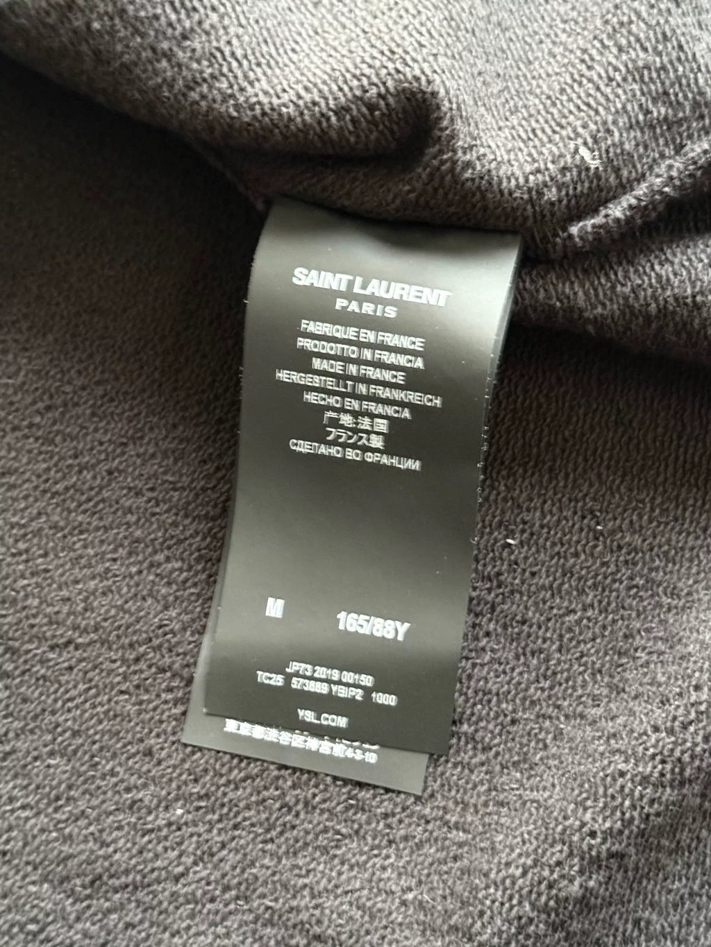 Saint Laurent Paris AW19 Black Military Leather Panel Zip-Up Hooded Sweater