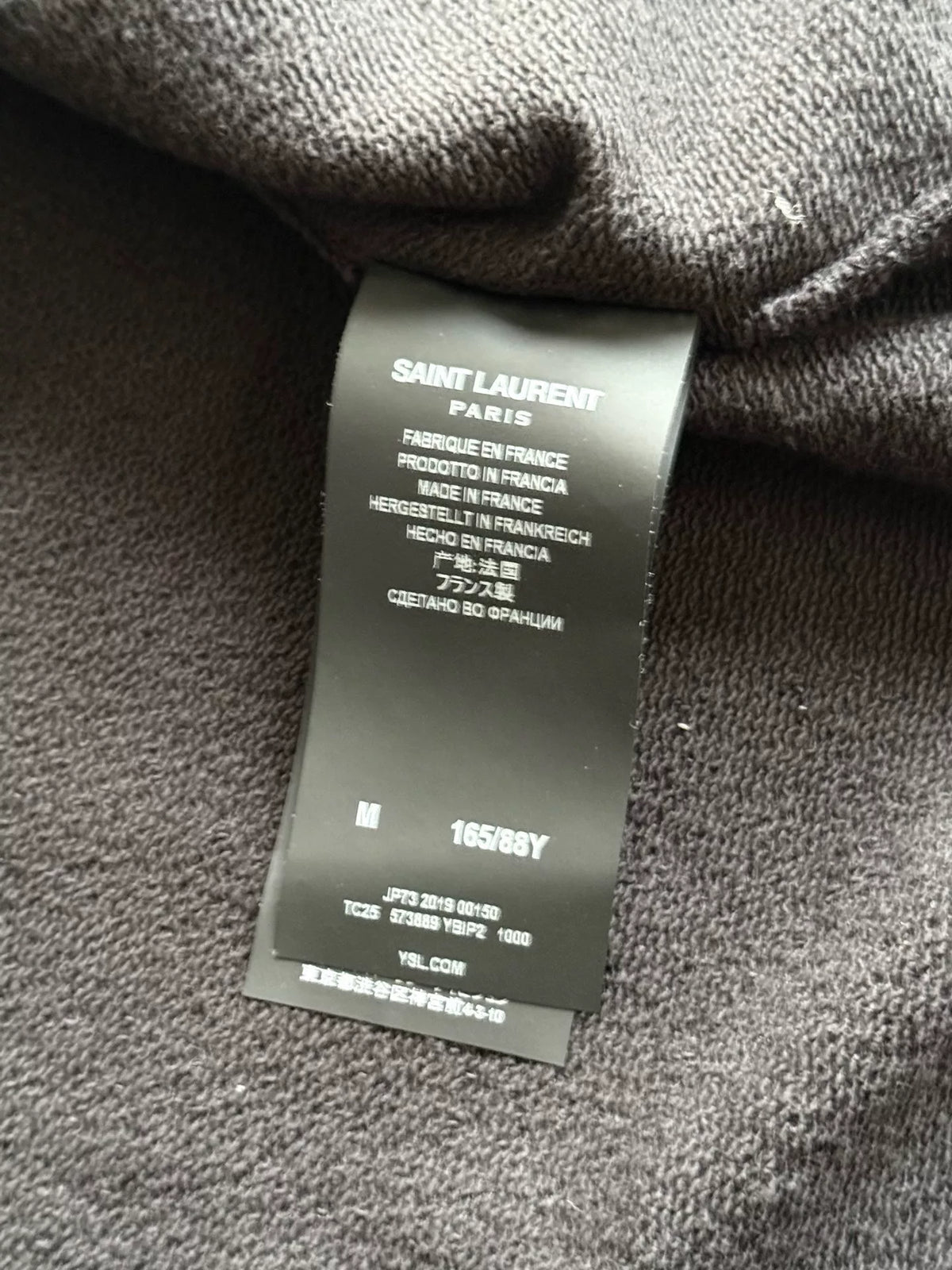 Saint Laurent Paris AW19 Black Military Leather Panel Zip-Up Hooded Sweater