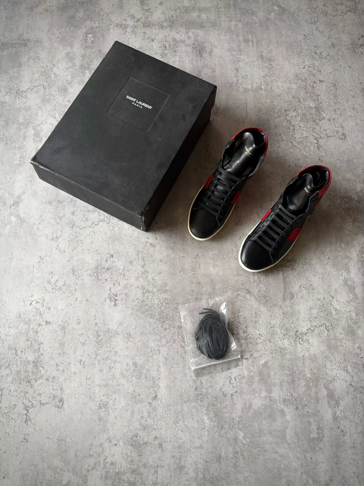 Saint Laurent Paris AW13 SL/02H Black Red Leather High Top Sneakers by Hedi Slimane