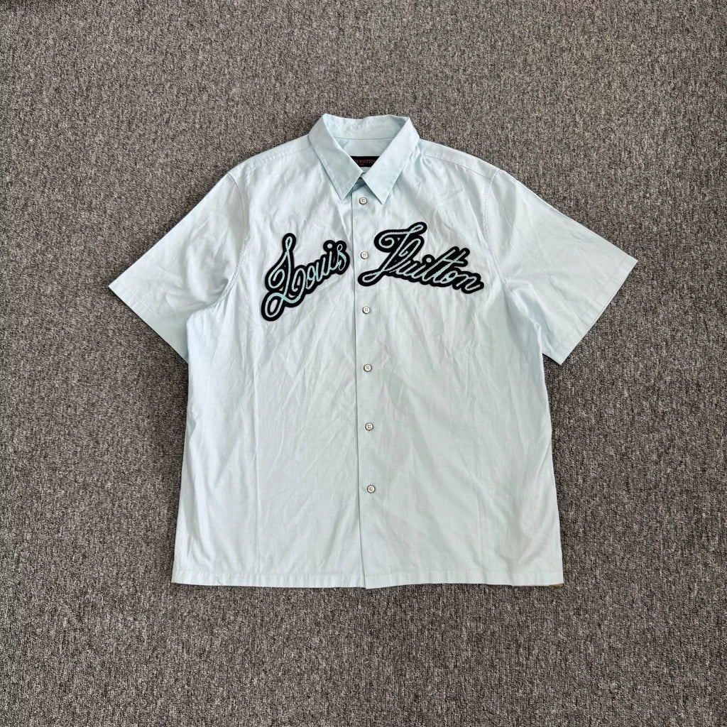 Louis Vuitton LV 2024 model sky blue beaded logo short-sleeve shirt
