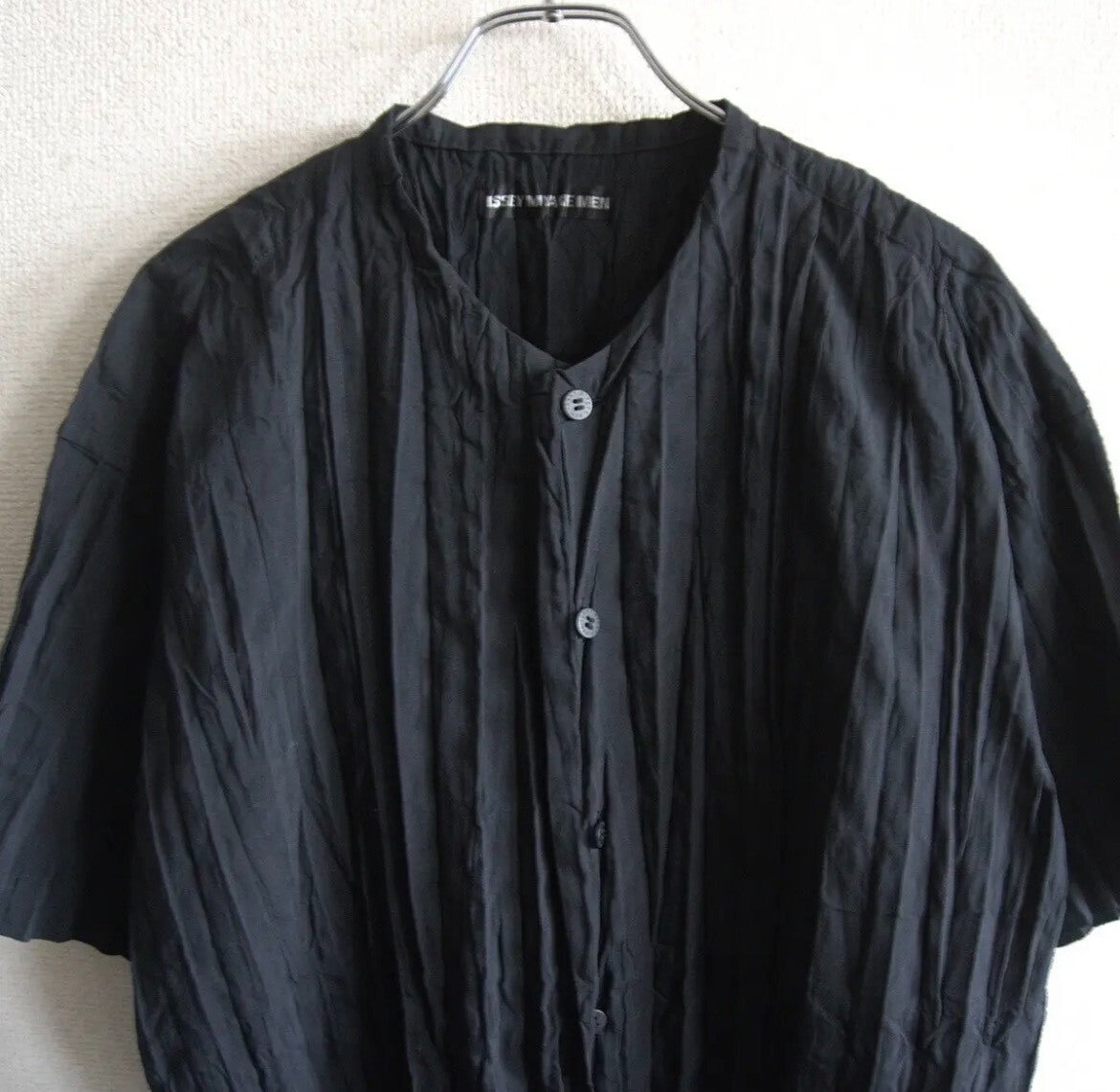 Issey Miyake Black Pleated Short Sleeve Shirt