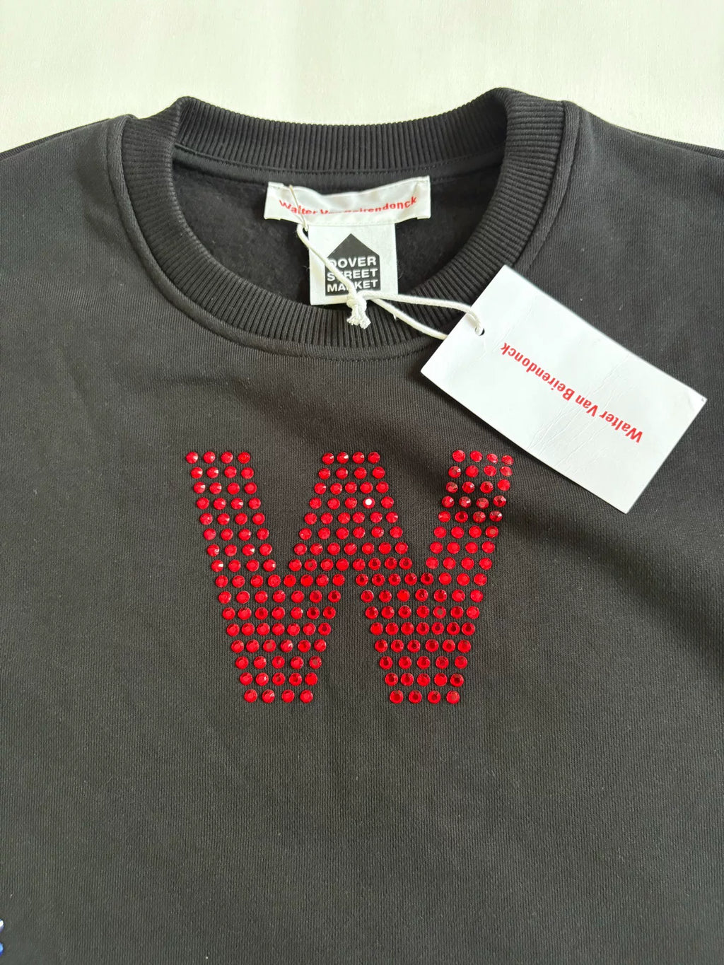 Walter Van Beirendonck fur patchwork rhinestone sweatshirt