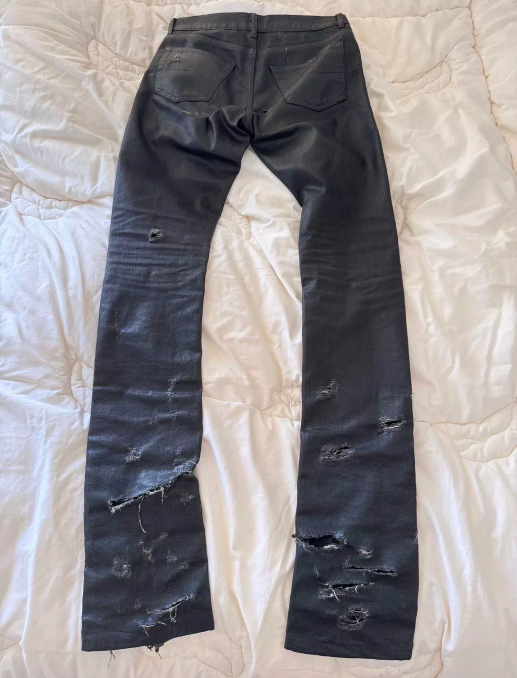 Dior Homme SS04 Strip Distressed Waxed Denim Jeans