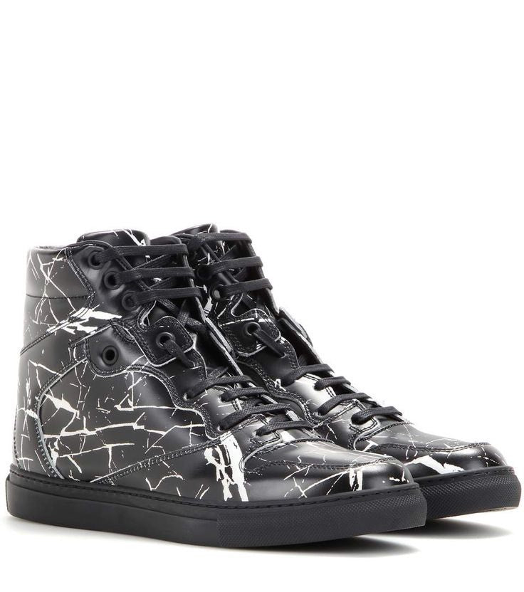 Balenciaga Arena Black Marble Print High Top Sneakers