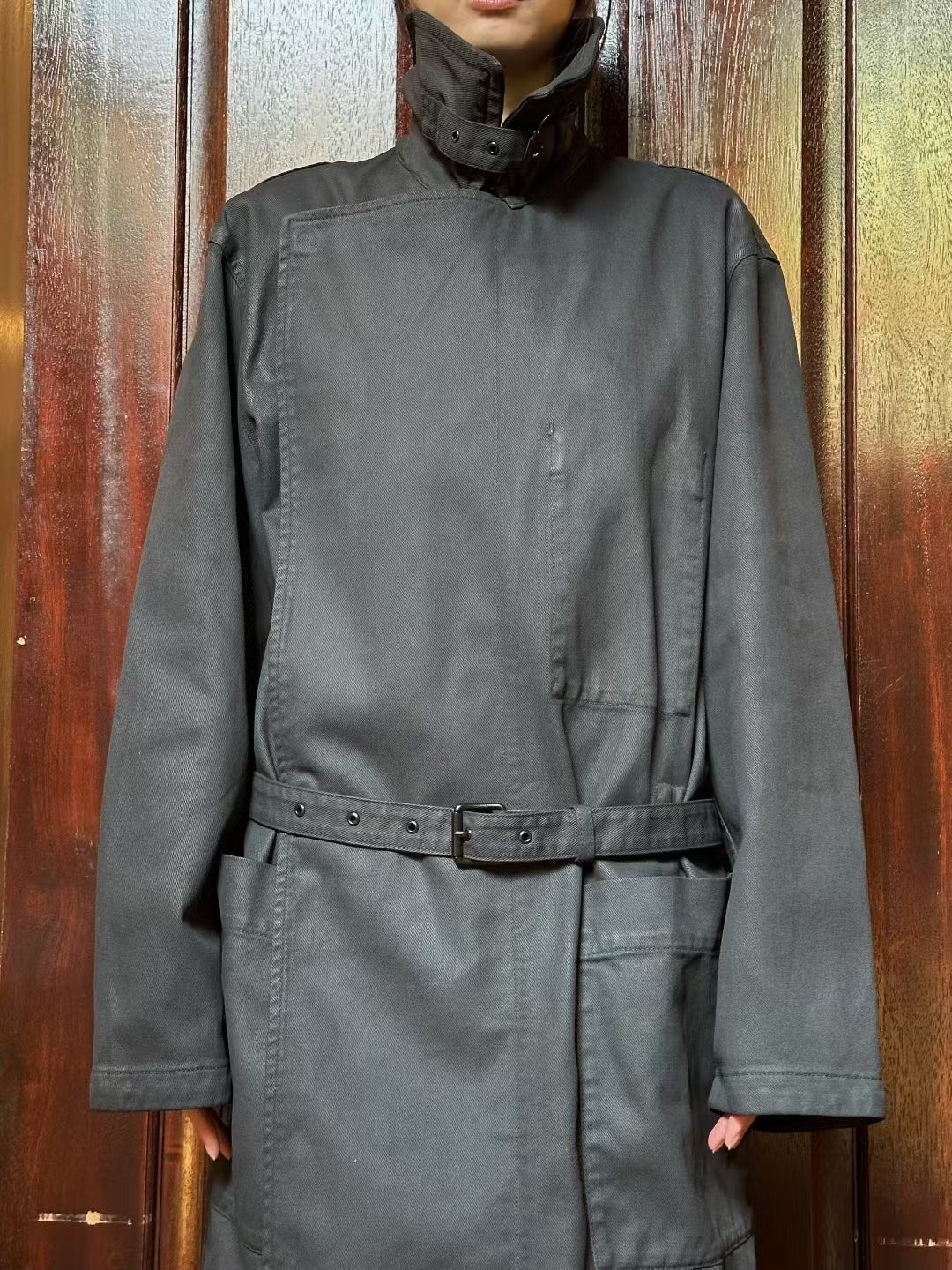 Lemaire FW25 Charcoal Grey Coal Straight Belted Cotton Coat