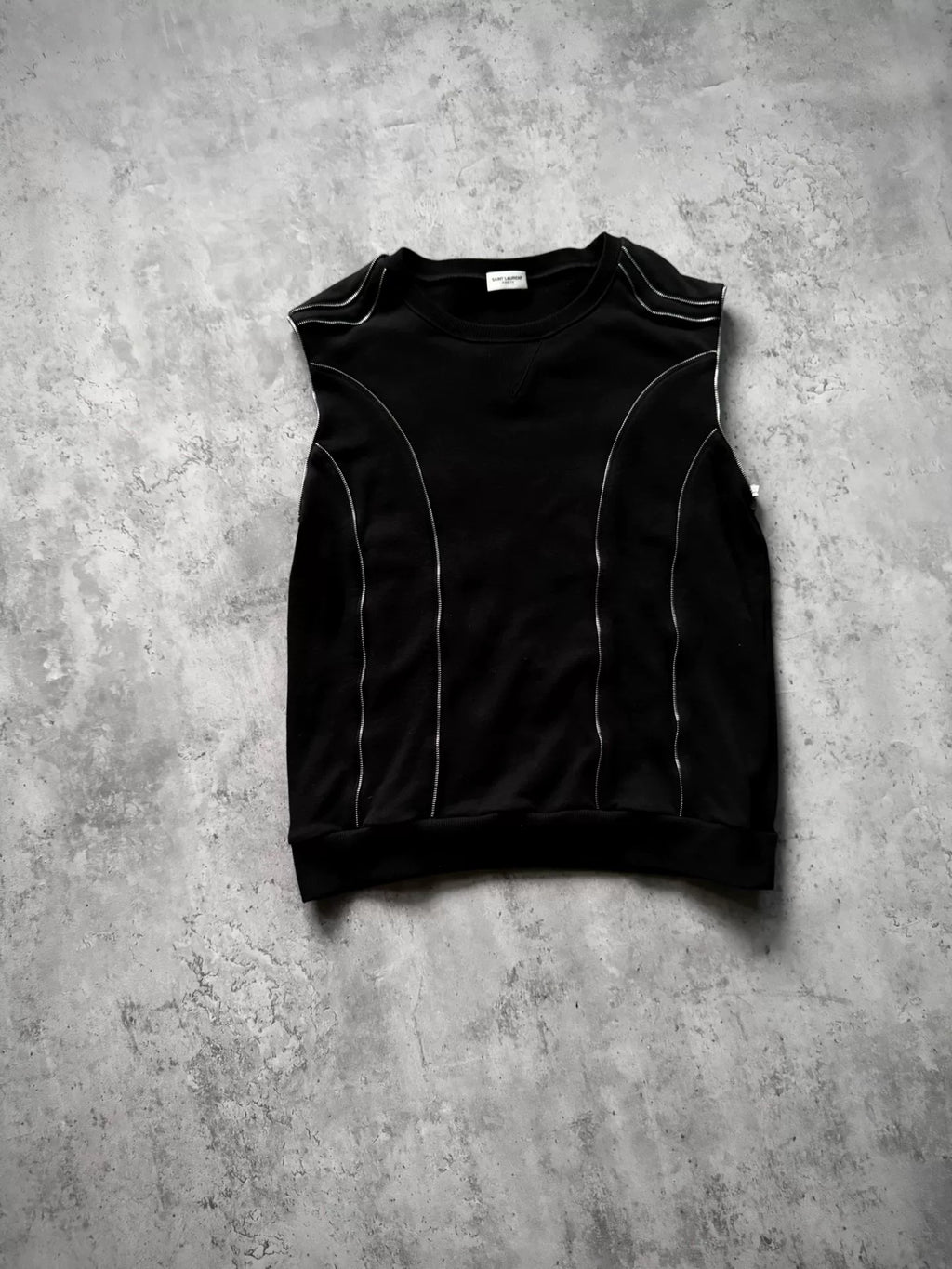 Saint Laurent Paris 15AW Black Multi-Zip Deconstructed Sweatshirt by Hedi Slimane