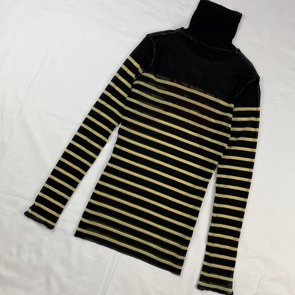 2001 Fall/Winter Jean Paul Gaultier Striped Elastic Mesh Turtleneck Long-Sleeve T-Shirt