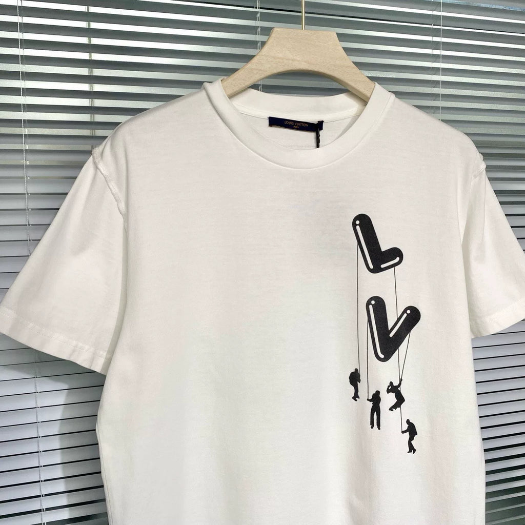Louis Vuitton Print Logo Cotton White Short Sleeve T-Shirt