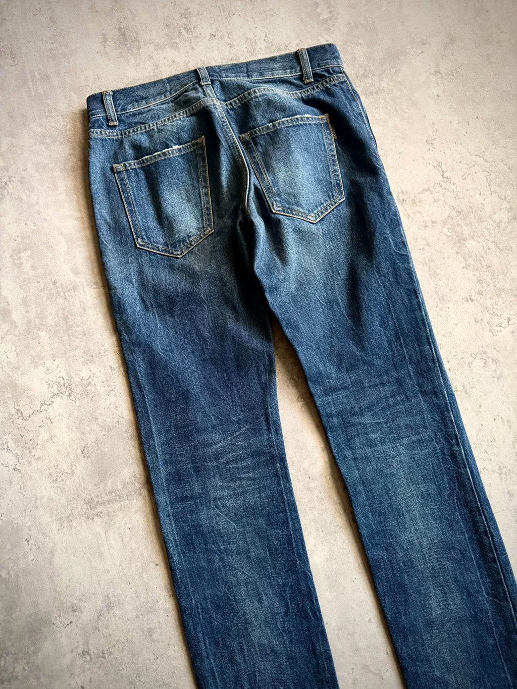 Saint Laurent 19SS Dark Blue Washed Distressed Denim Jeans