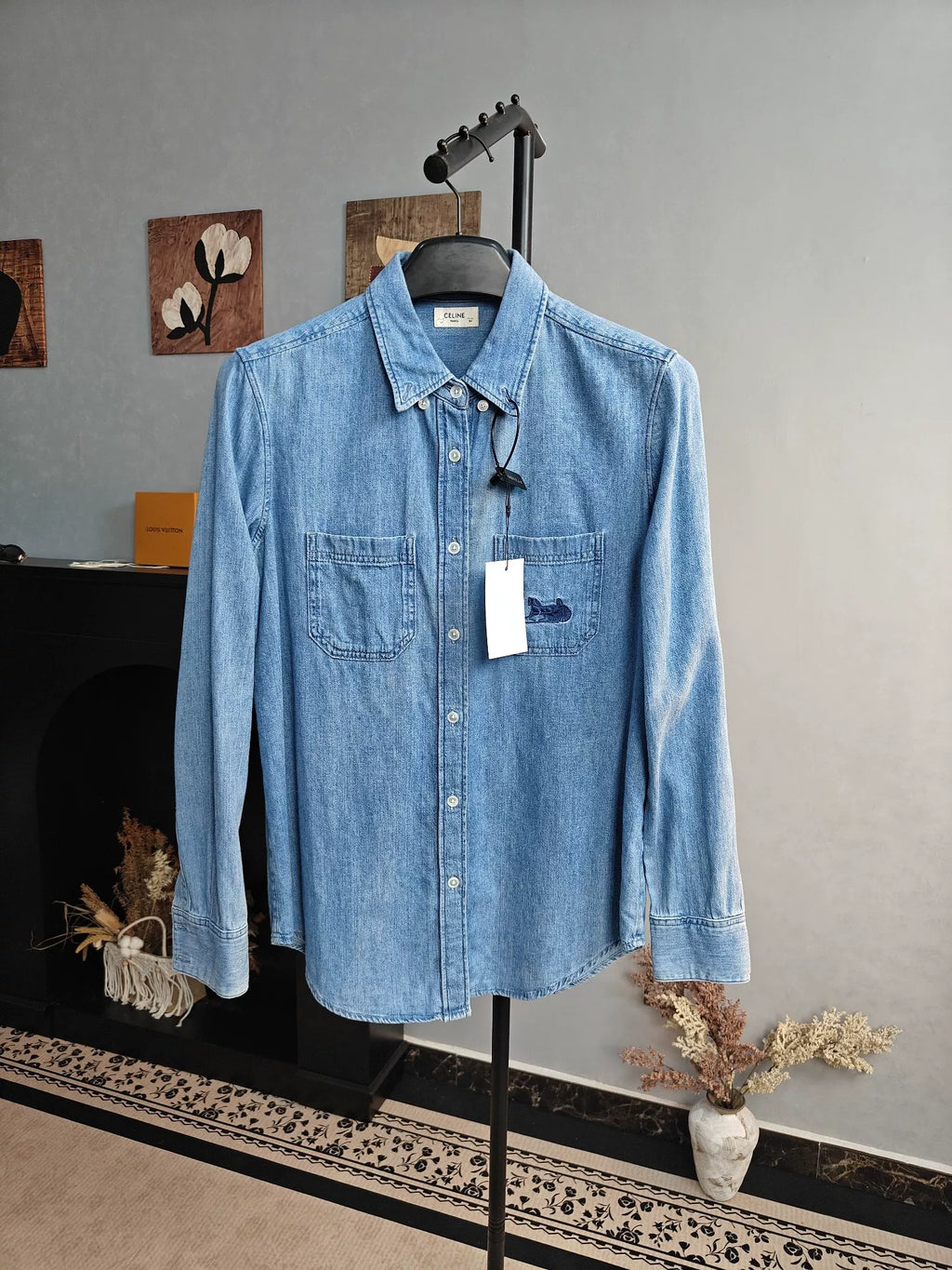 Celine Carriage Embroidery Denim Shirt