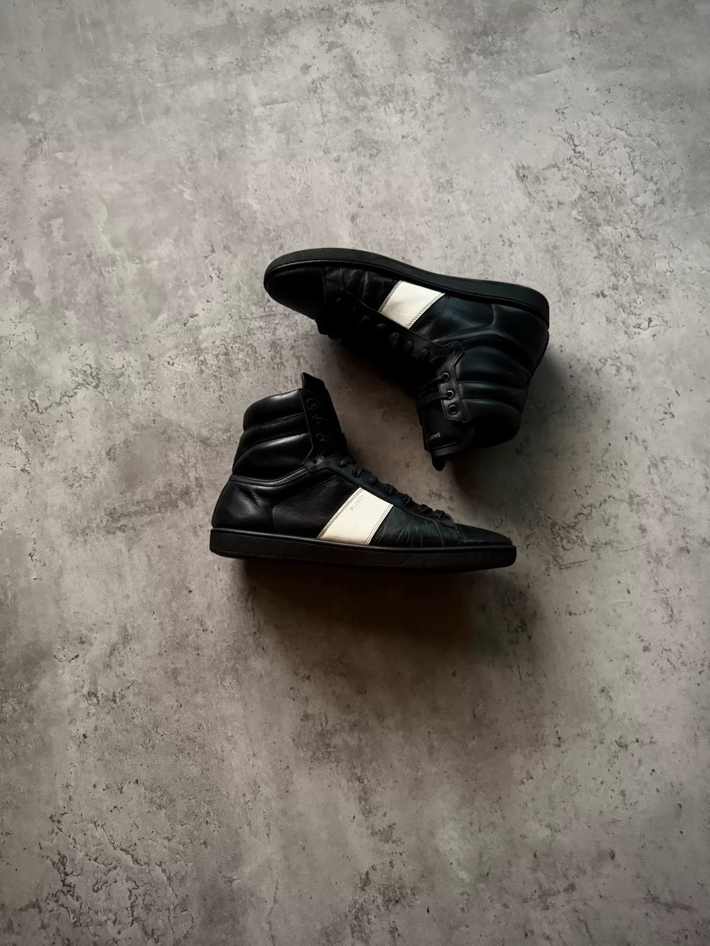 Saint Laurent Paris 13AW SL/02H Black White Patch Leather High Top Sneakers by Hedi Slimane