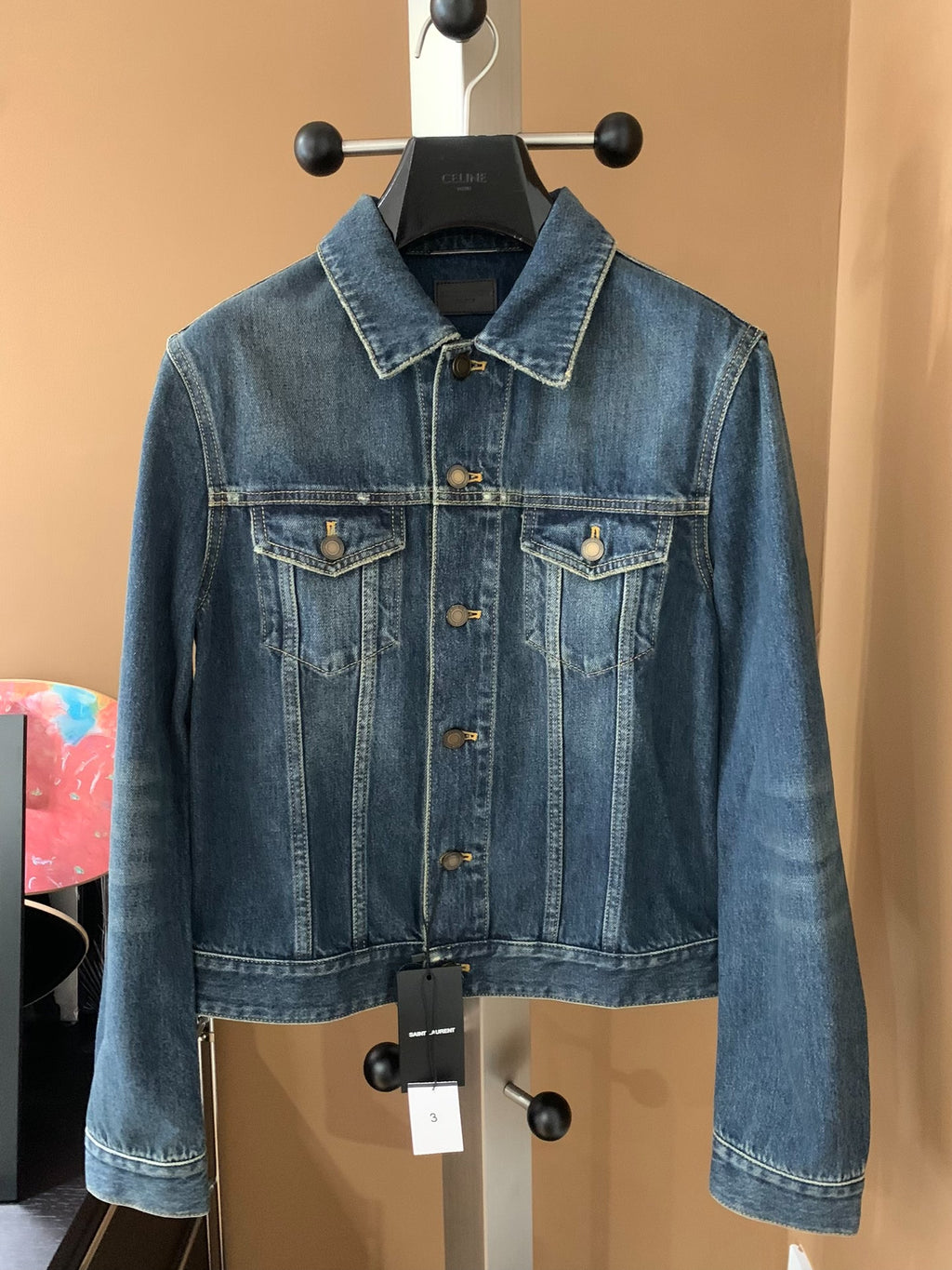 Saint Laurent SS15 21SS Blue Denim Distressed Jacket