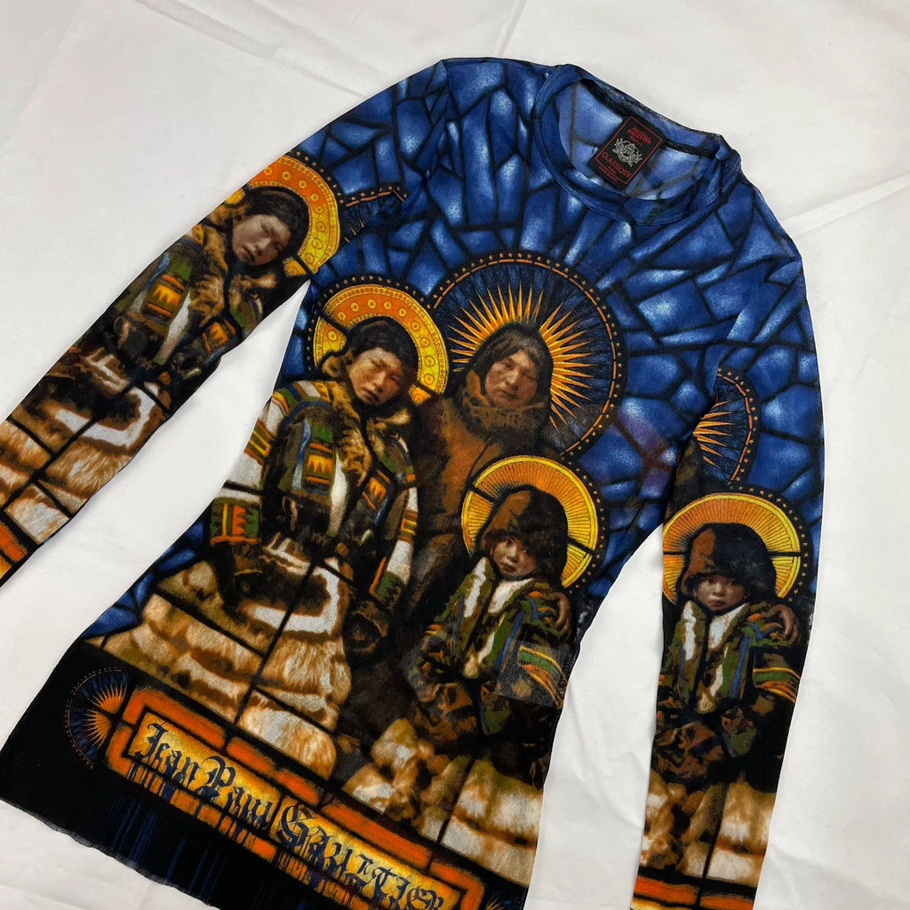 1998 Fall/Winter Jean Paul Gaultier Inuit Saint Stained Glass Mesh Tattoo Top