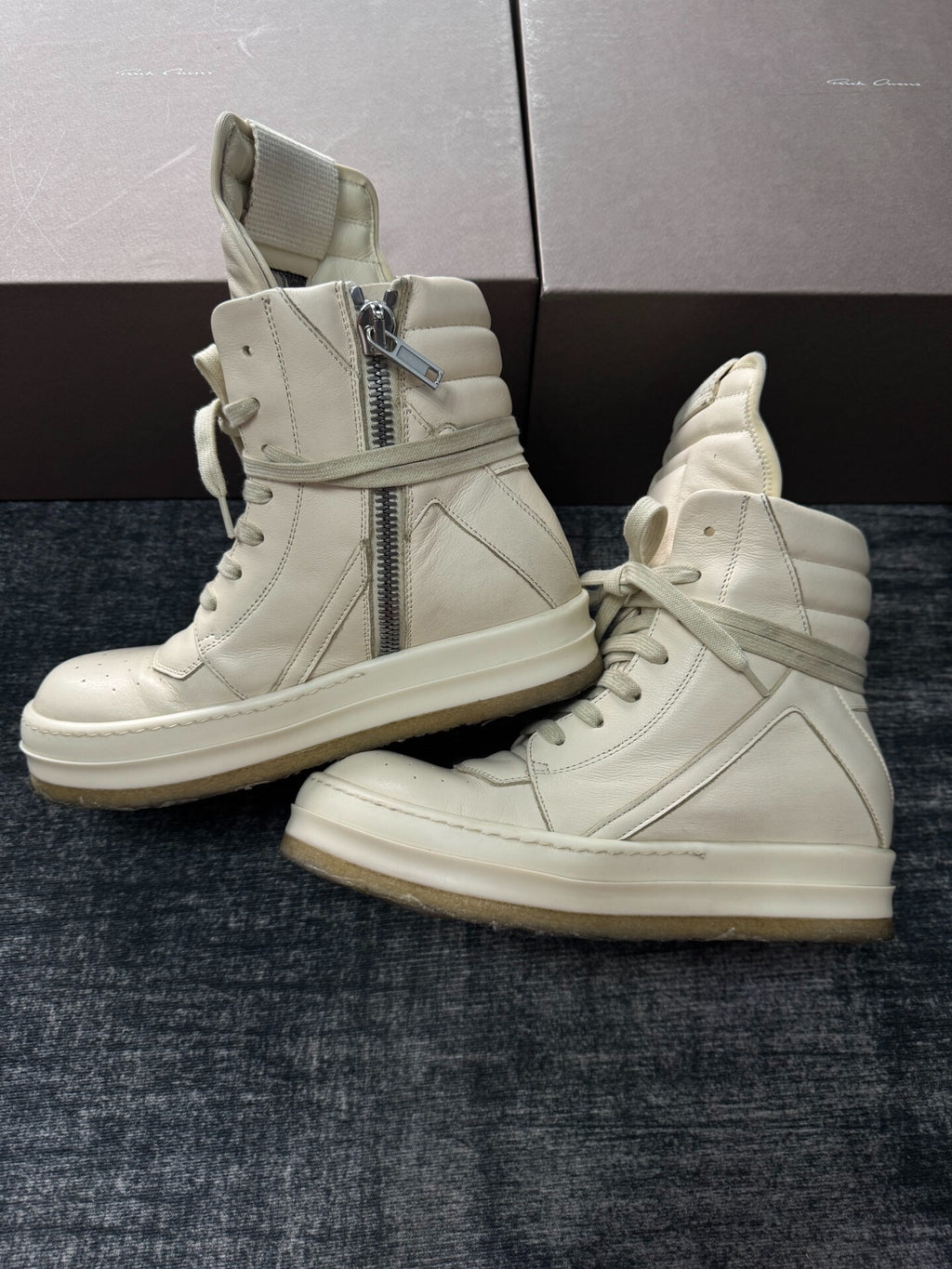 Rick Owens Inverted-Triangle White Gum-Sole Sneakers