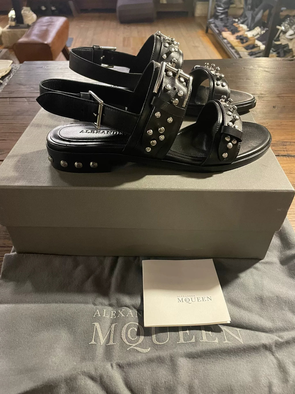Alexander McQueen SS17 Rose Stud Buckle Lambskin Sandals