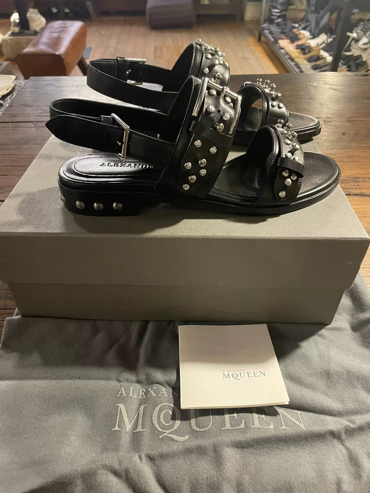 Alexander McQueen SS17 Rose Stud Buckle Lambskin Sandals