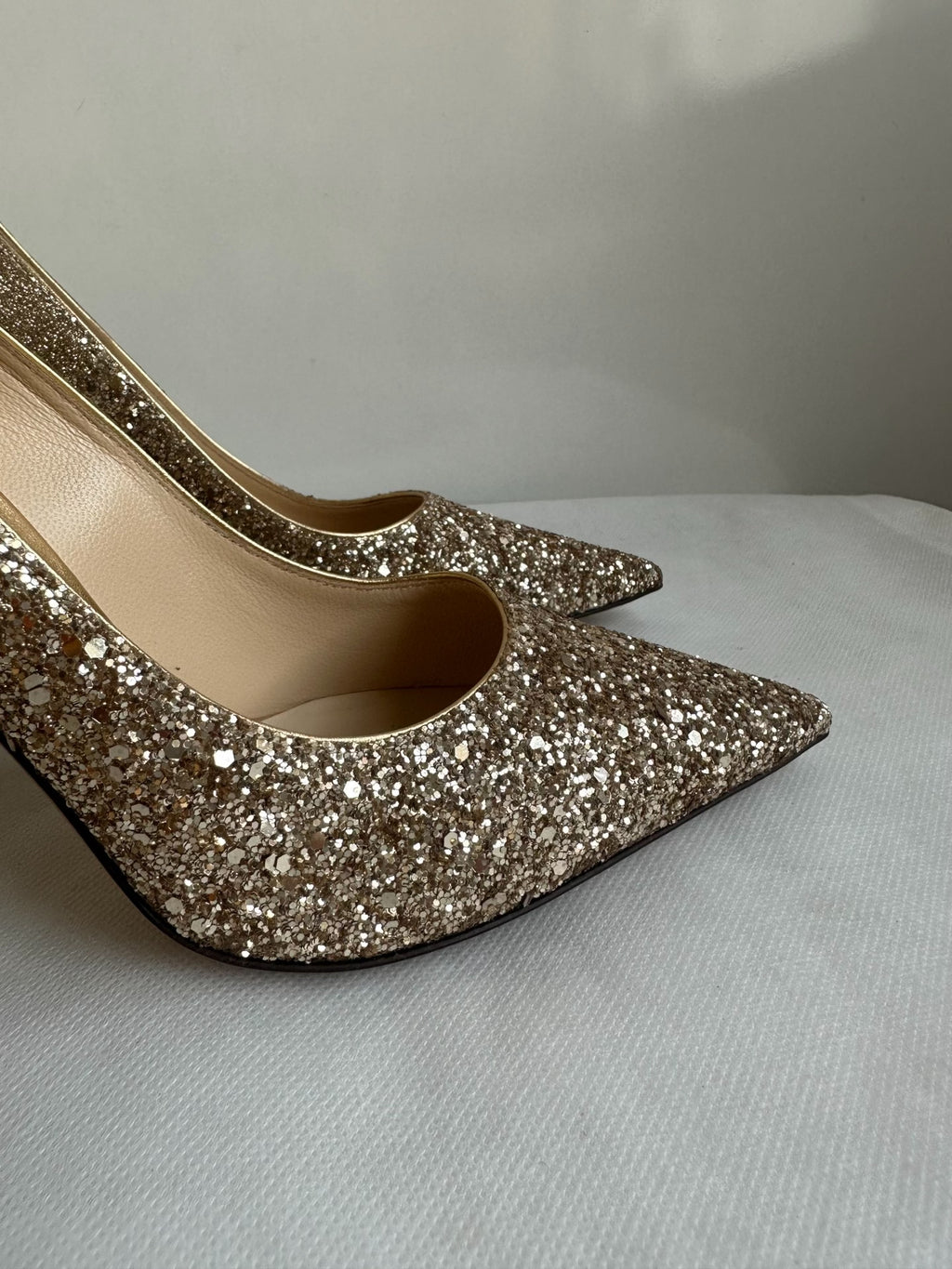Jimmy Choo Champagne Gold Sequin Pointed-Toe Heels
