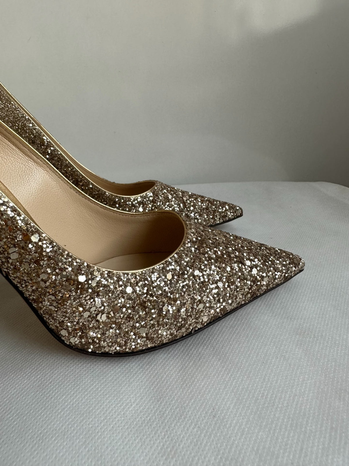Jimmy Choo Champagne Gold Sequin Pointed-Toe Heels