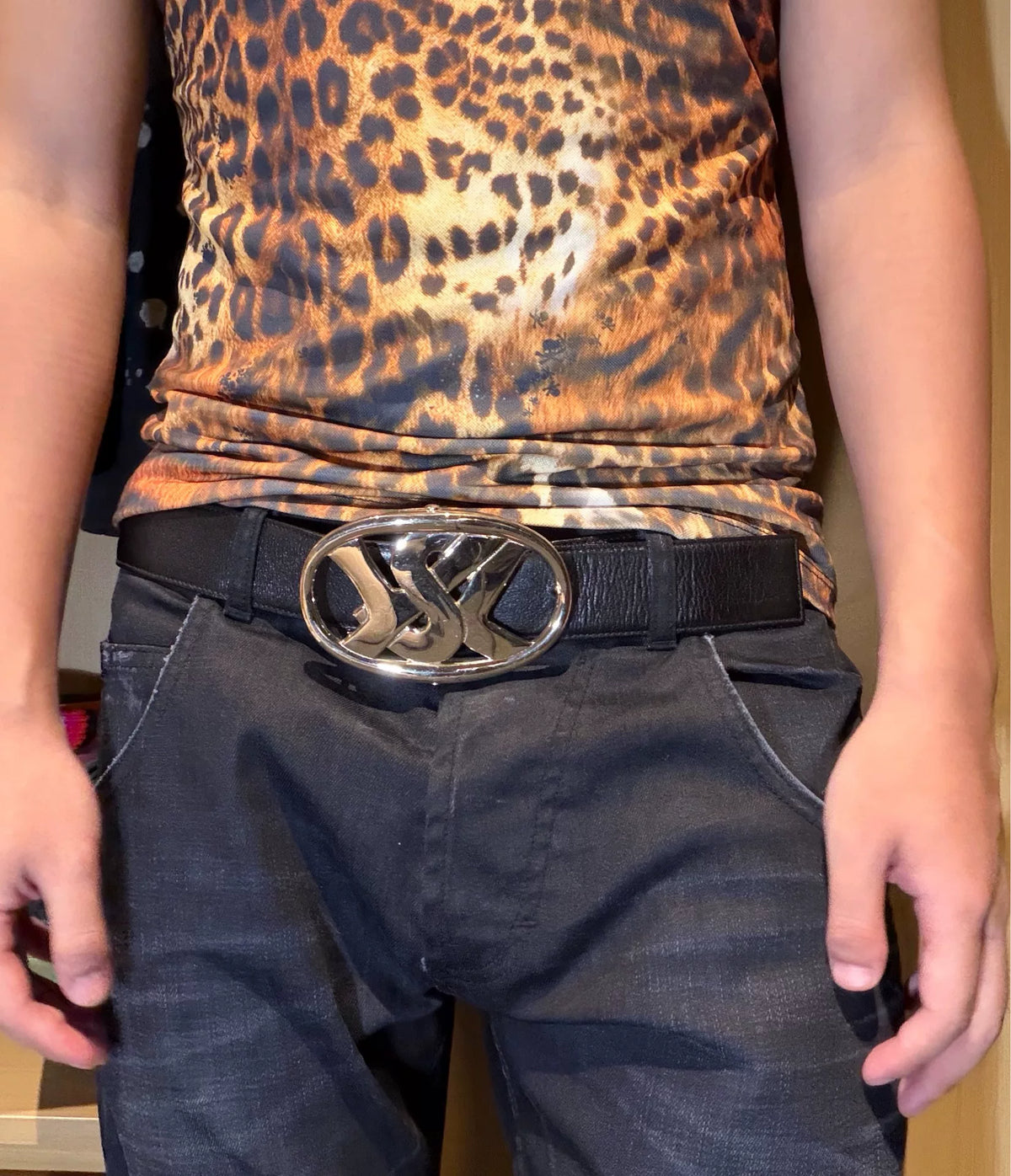 AW2003 Yves Saint Laurent Silver Buckle Leather Belt
