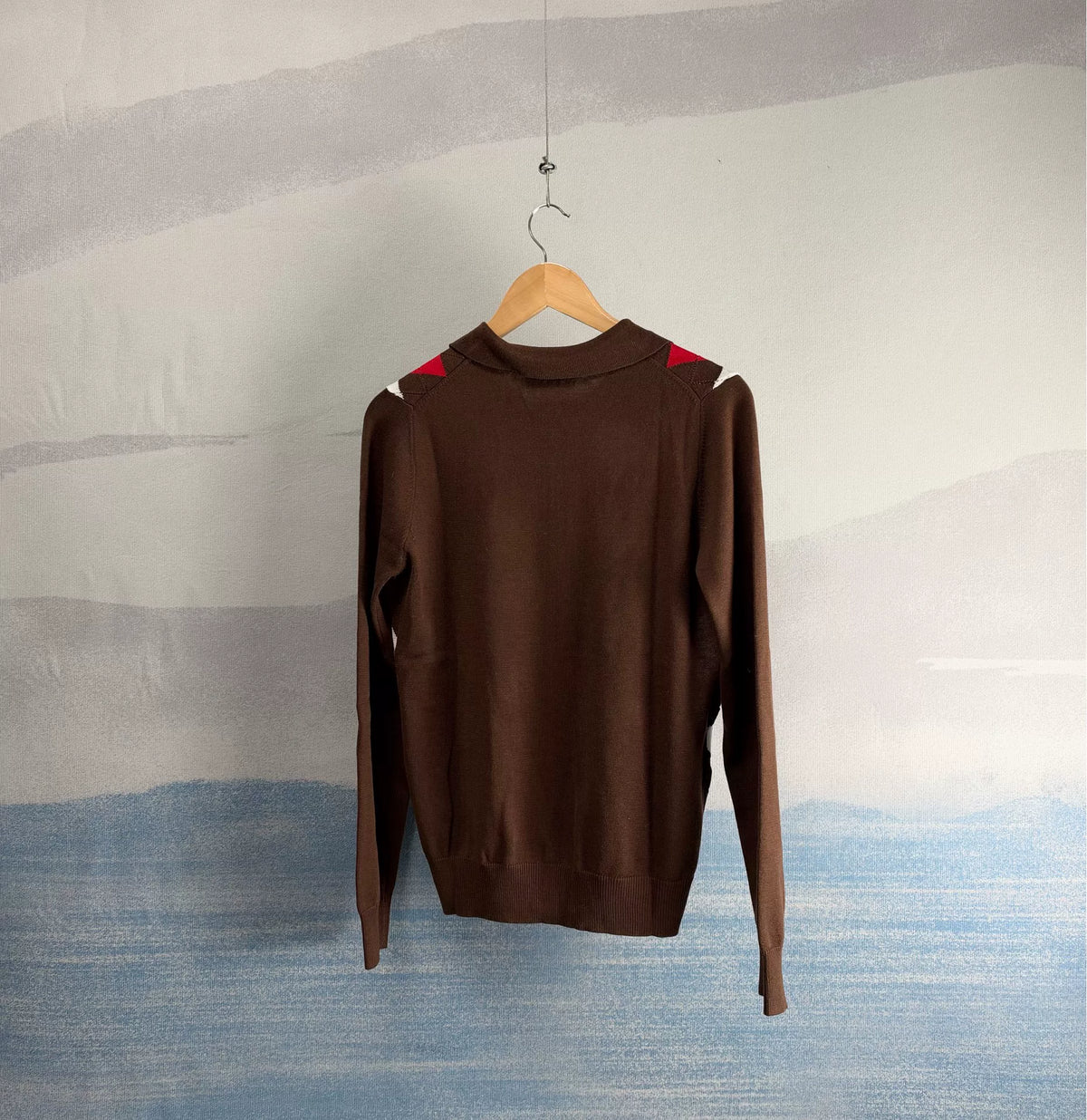 Miu Miu SS26 Brown Diamond Patch Collared Cashmere Cardigan