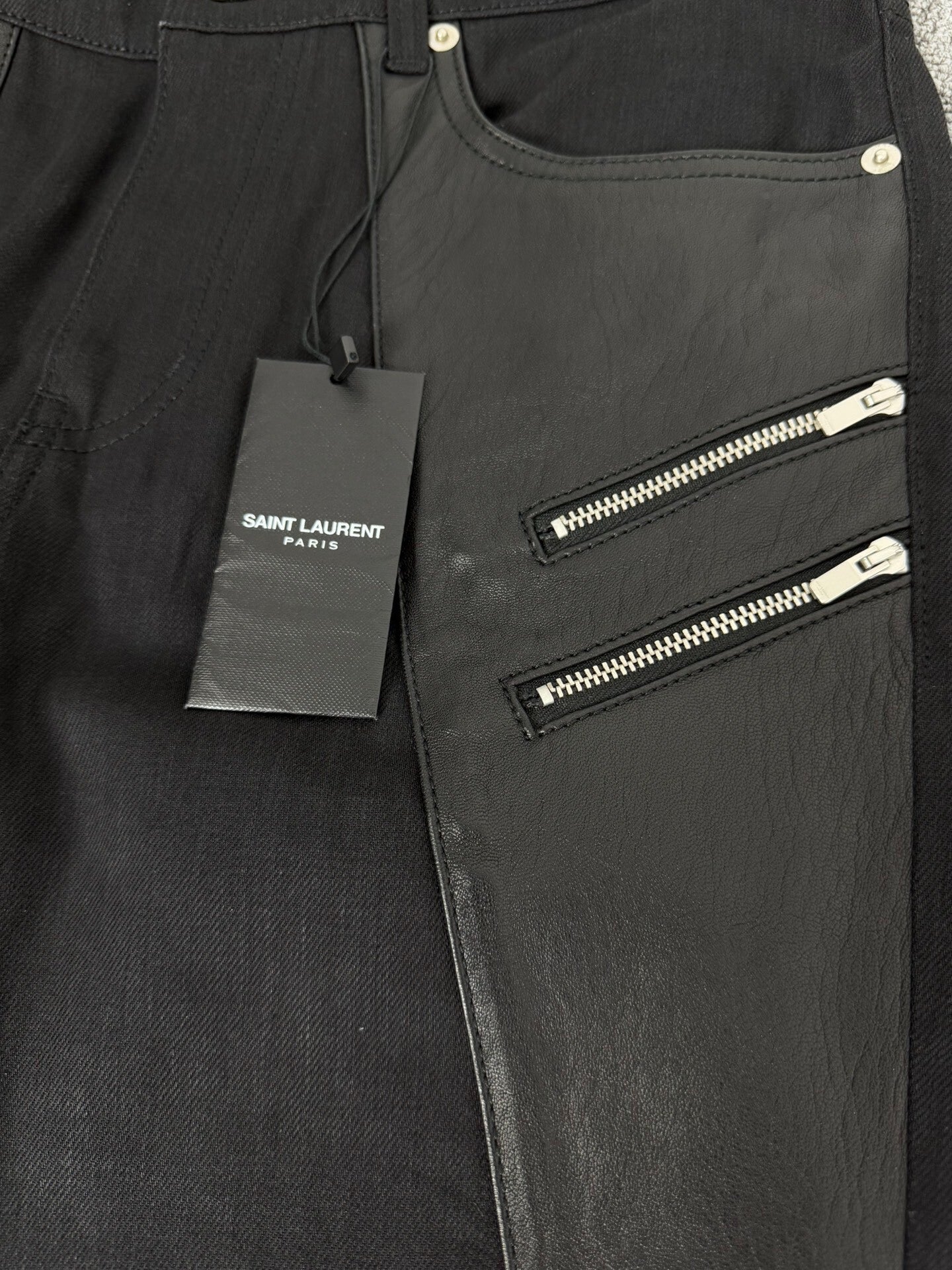 Saint Laurent Slp15fwd02 Zip Zipper Leather Black Jeans