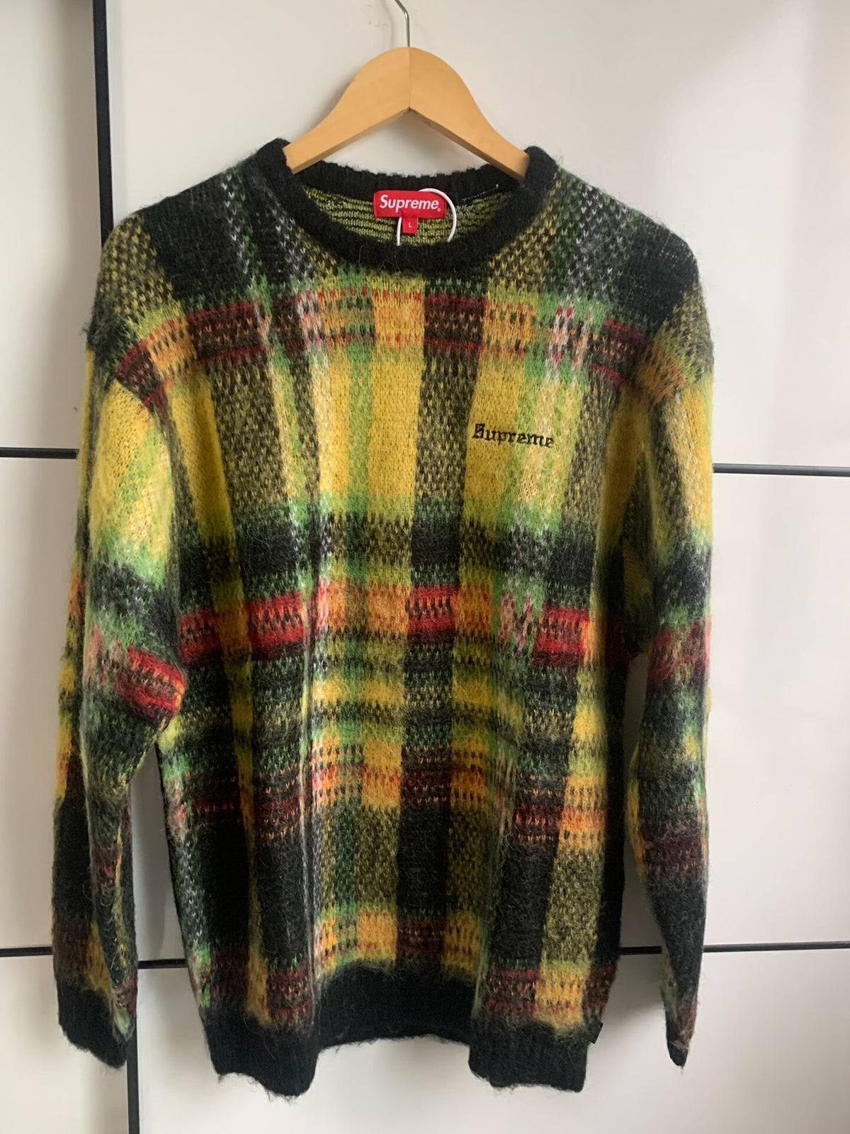 Supreme Yellow Black Plaid Mohair Sweater