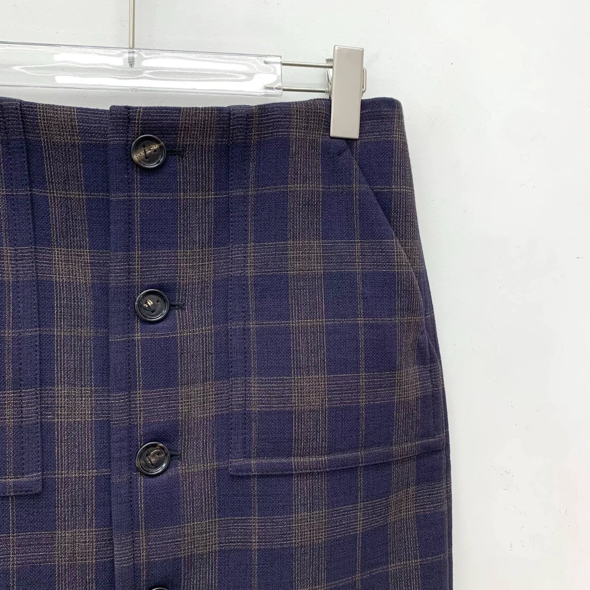 Bottega Veneta Color-Block Plaid Cotton Single-Breasted High-Waist A-Line Mini Skirt