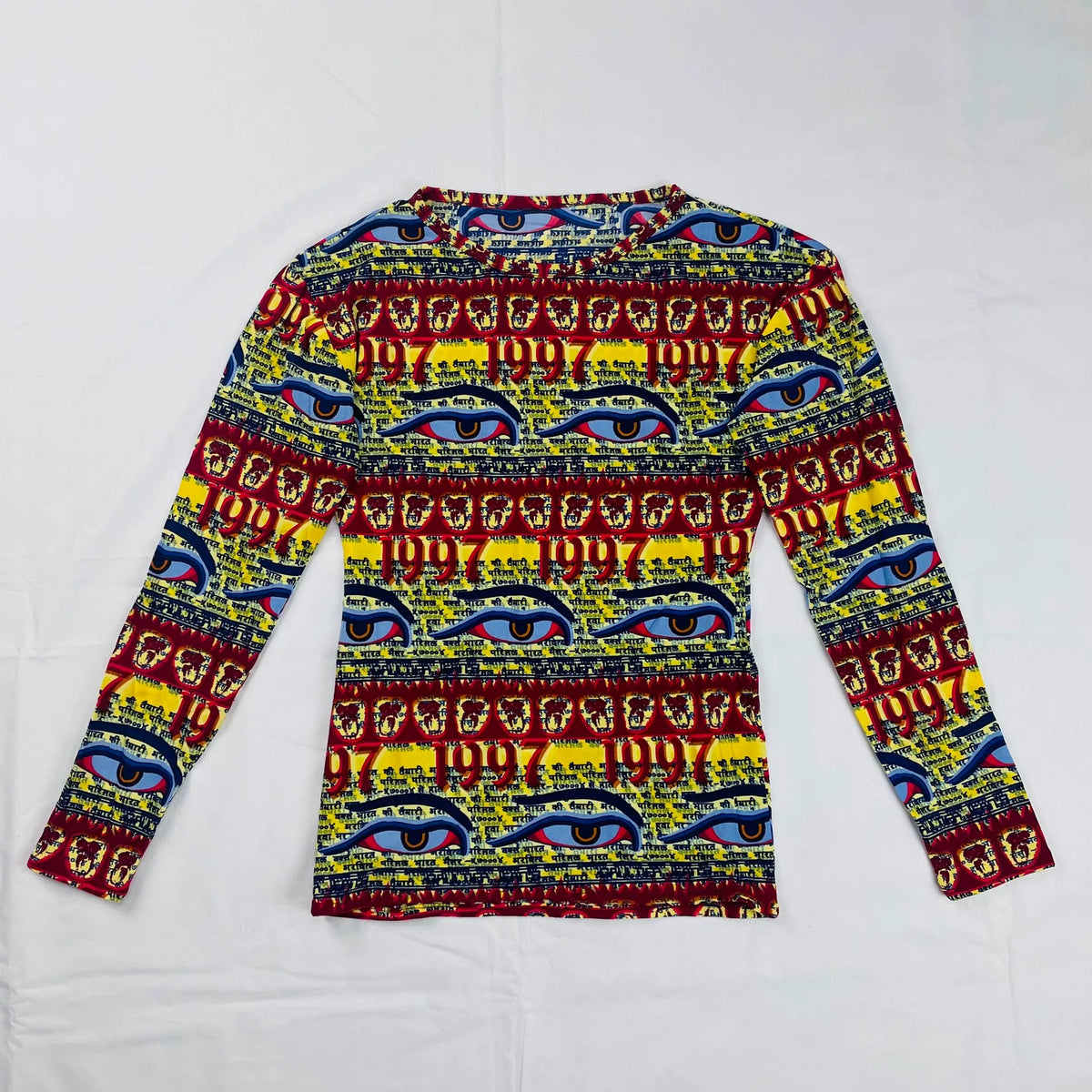 1997 Spring/Summer Jean Paul Gaultier Eye of Wisdom Print Stretch Long-Sleeve T-Shirt