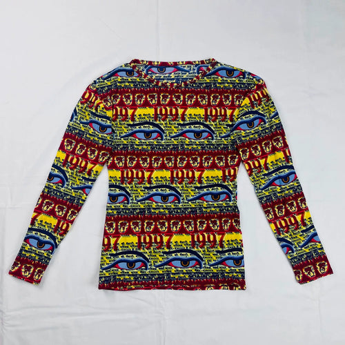 1997 Spring/Summer Jean Paul Gaultier Eye of Wisdom Print Stretch Long-Sleeve T-Shirt