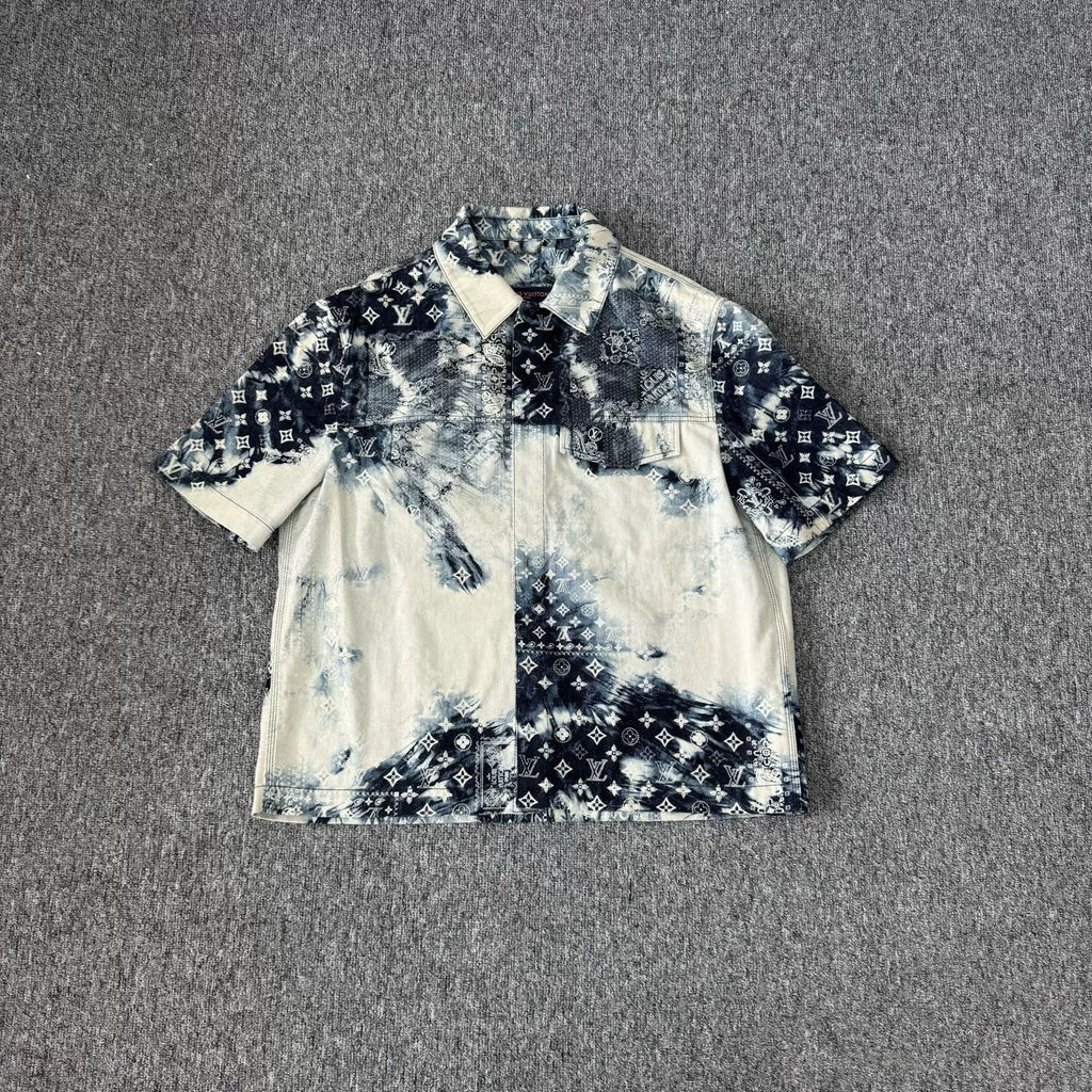 Louis Vuitton LV 2022 model print all-over logo denim short-sleeve shirt