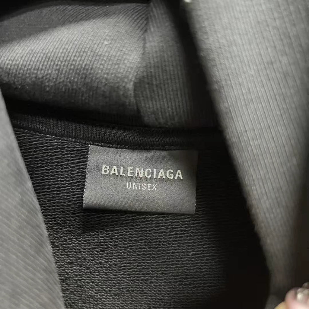 Balenciaga Black Letter Print Hooded Sweater