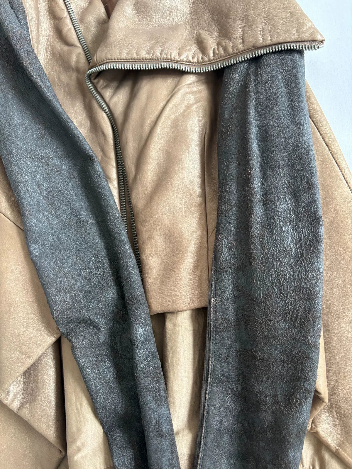 Rick Owens deconstructed irregular distressed leather jacket