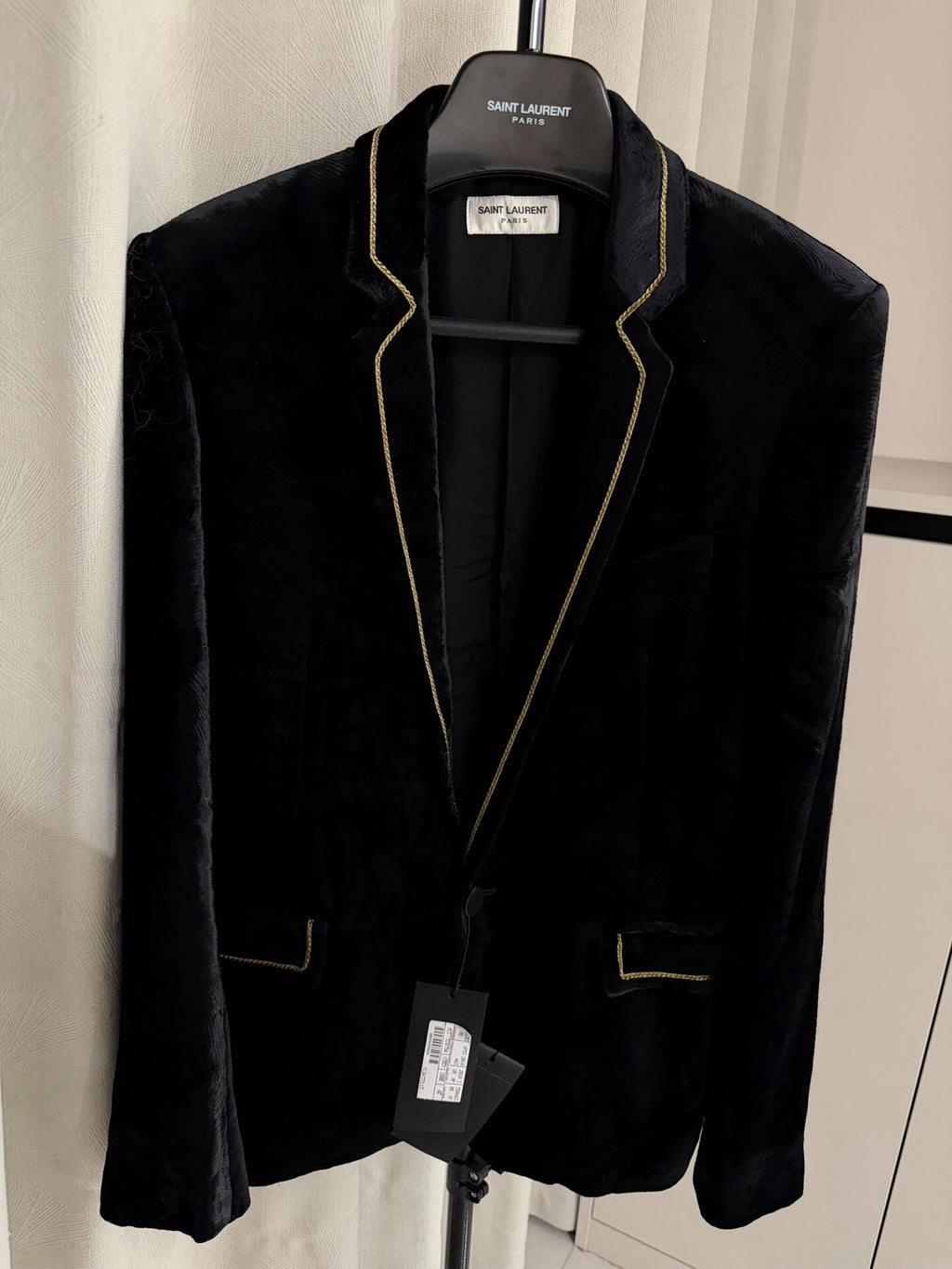 Saint Laurent Paris FW18 Black Gold Trim Velvet Blazer