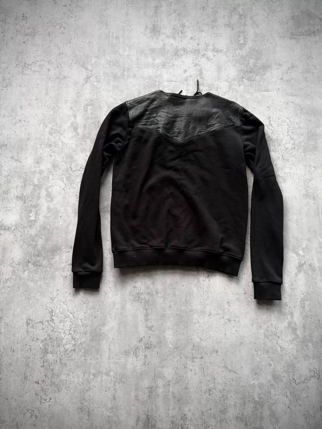 Saint Laurent Paris 14AW Black Leather Yoke Lace-Up Sweatshirt by Hedi Slimane
