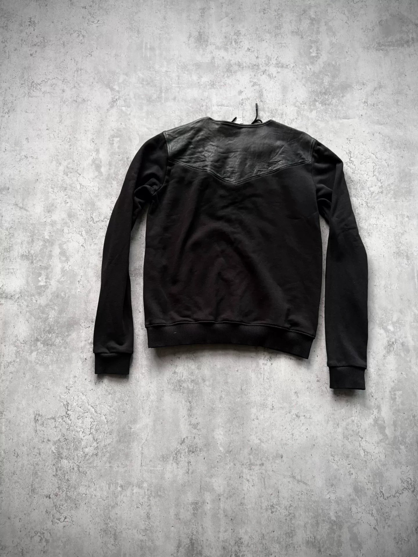 Saint Laurent Paris 14AW Black Leather Yoke Lace-Up Sweatshirt by Hedi Slimane