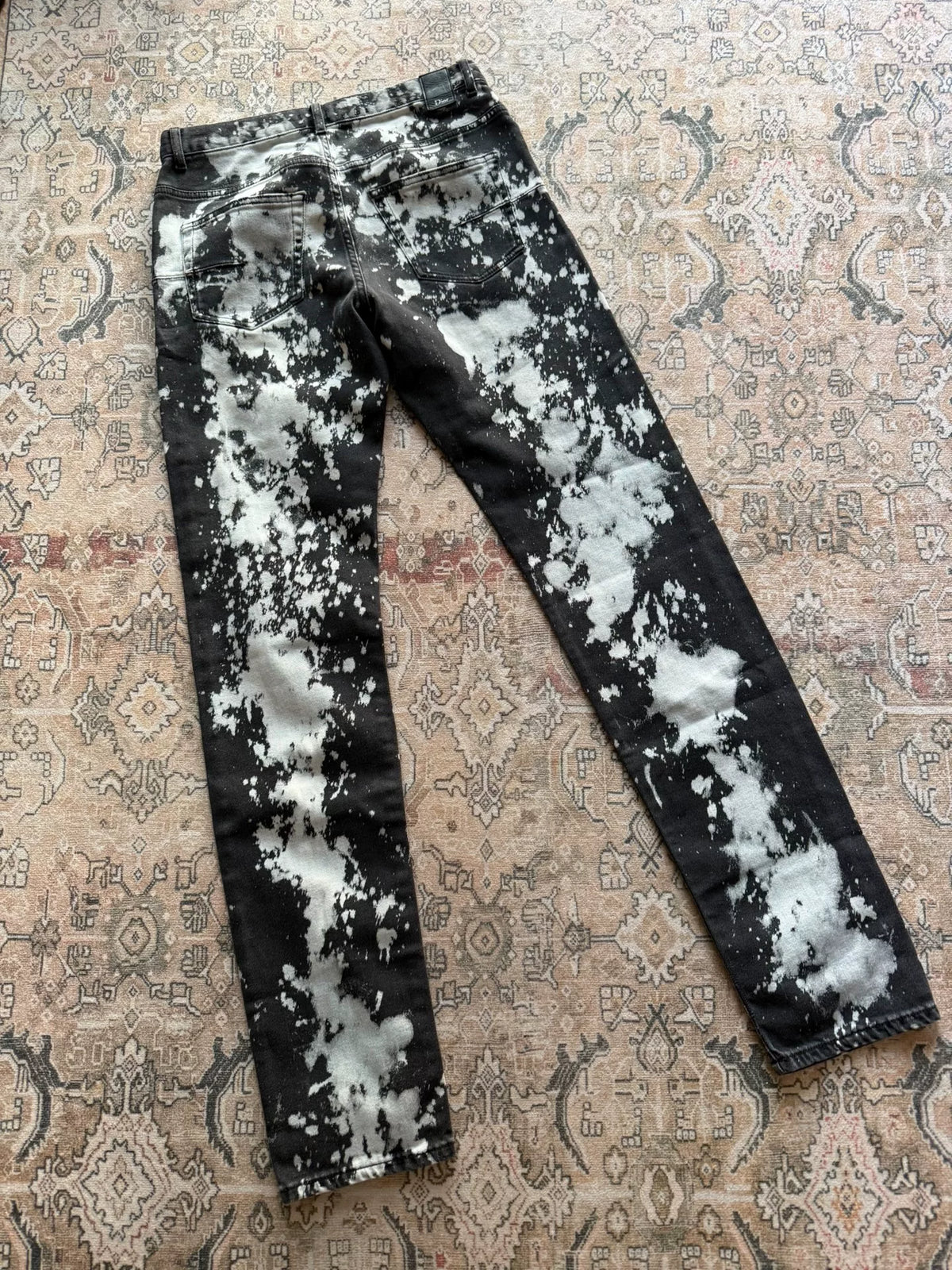 Dior Homme Black Ink Wash Distressed Leather Patch Denim Jeans