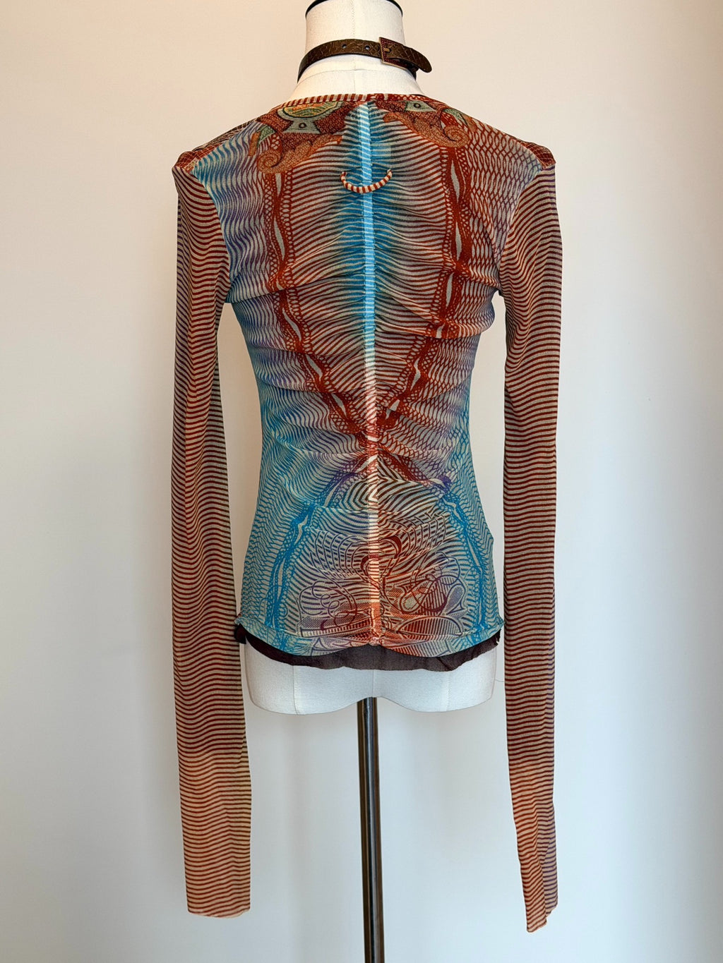Jean Paul Gaultier Vintage V-Neck Mesh Print Long Sleeve Top