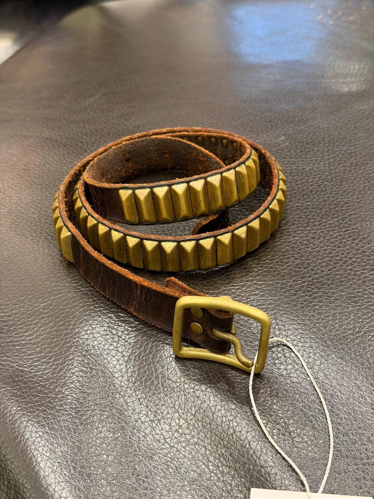 Undercover Brass Rivet Belt 00s Early High Bridge Shield Waistband Leather Punk Belt