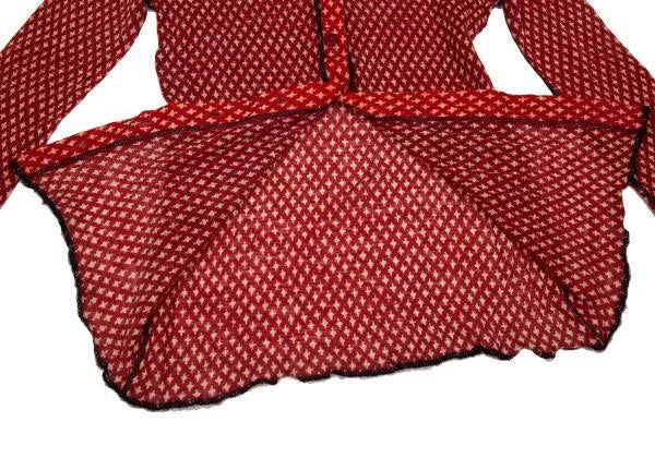 Jean Paul Gaultier Vintage Red Polka Dot V-Neck Mesh Top