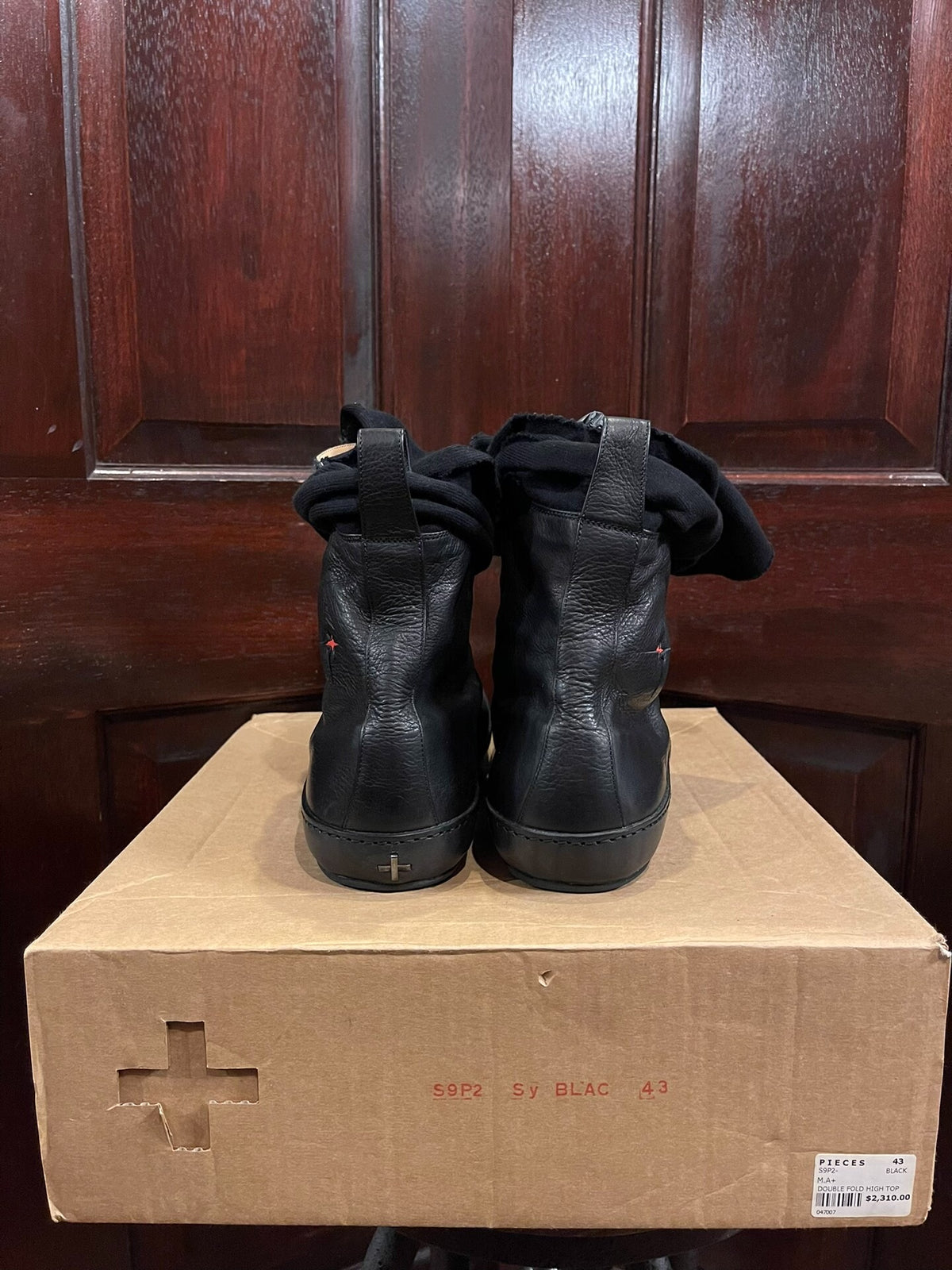 M.A+ Black Double Fold High-Top Leather Sneakers