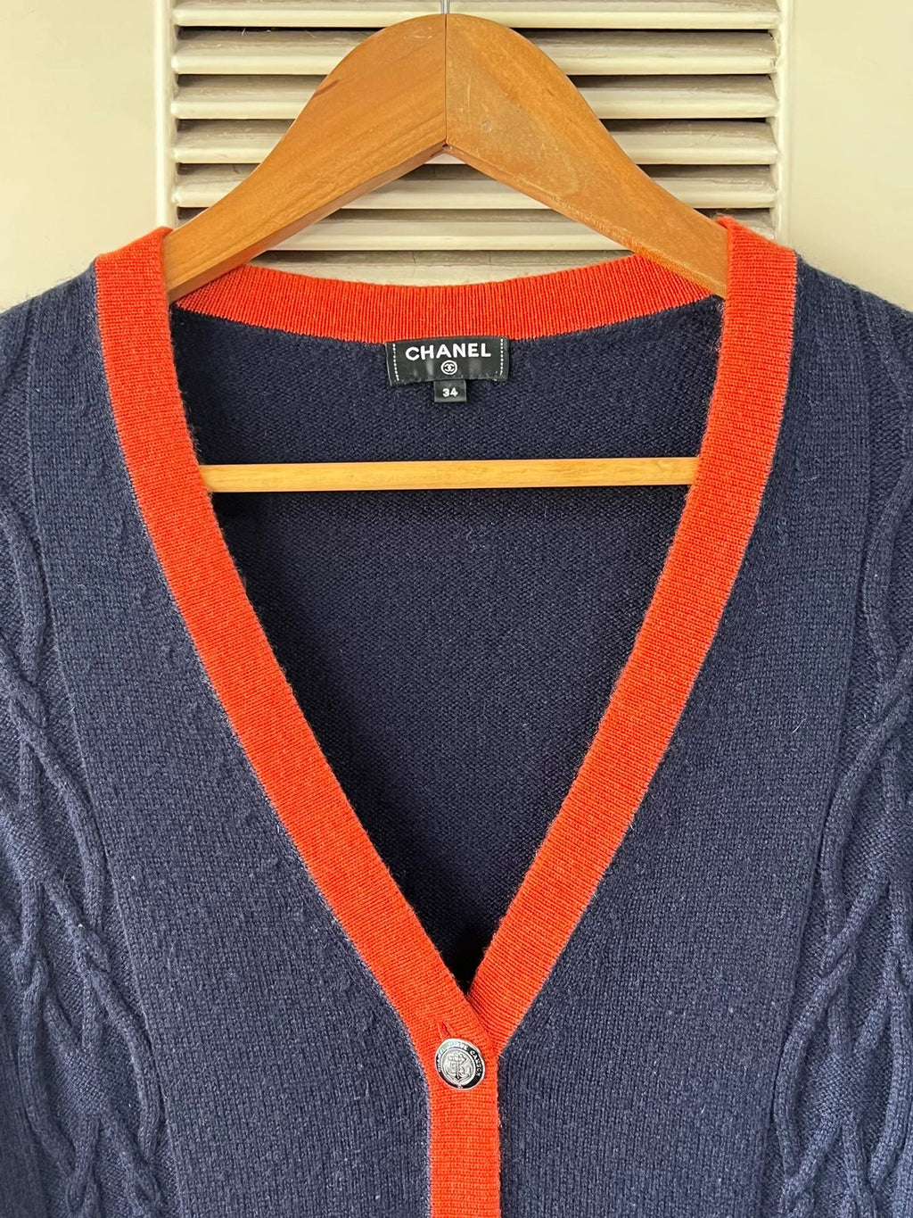 Chanel Cashmere Knit Orange Anchor Button Cardigan