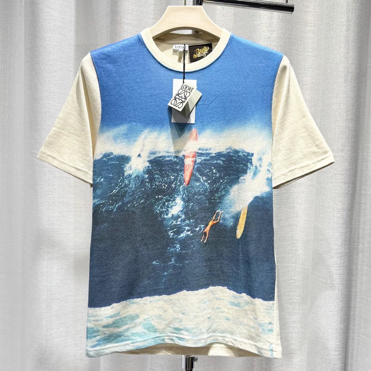 Loewe Knit Surf Ocean Print Cotton Color-Blocked Short Sleeve T-Shirt